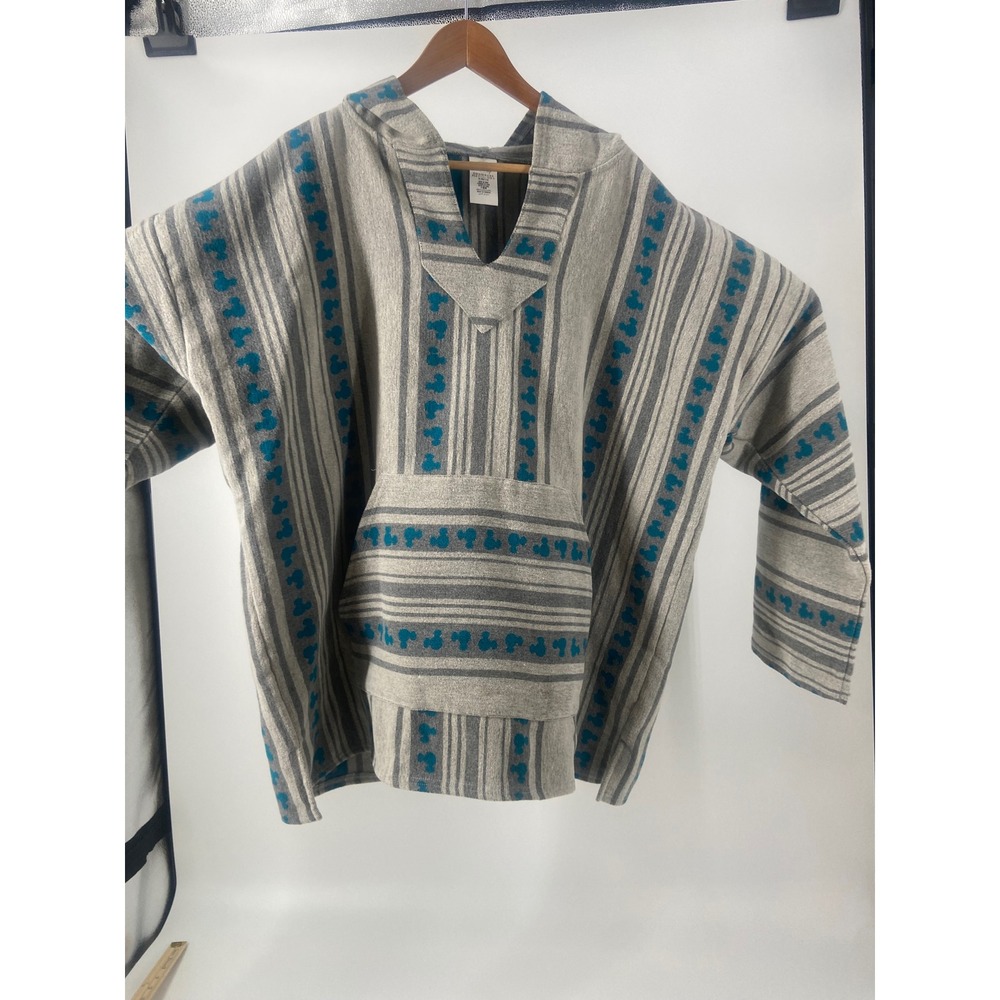 Disney Mickey Mouse Men's 2XL Baja Hoodie Pullover Grey/Turquoise Sweater